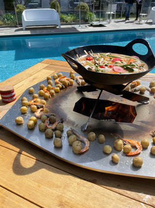 Fire pit with table and cooking plate Augoust Plancha Table